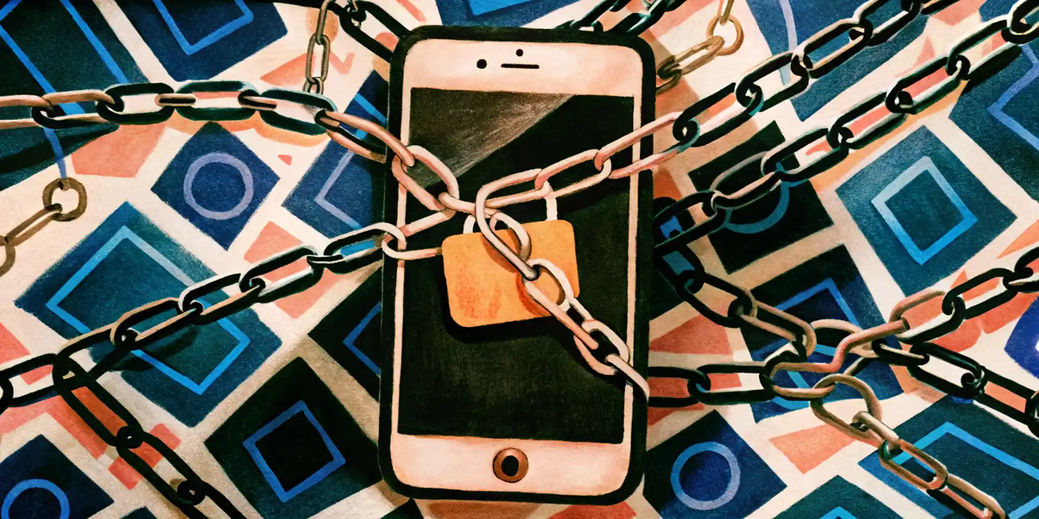 a phone wrapped in chains and locks