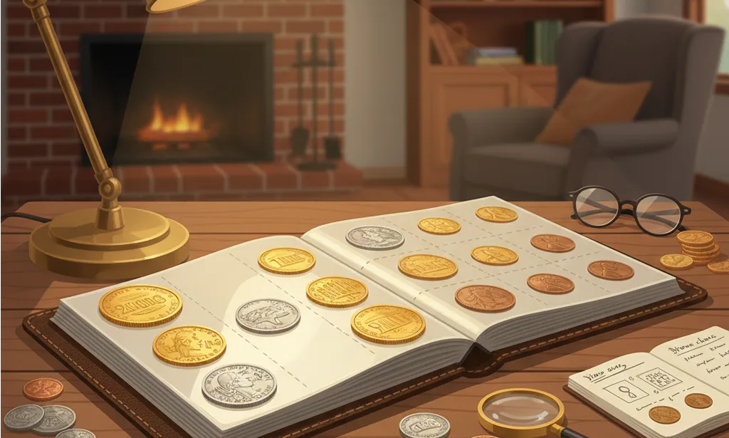 close-up look at the coins album on the table